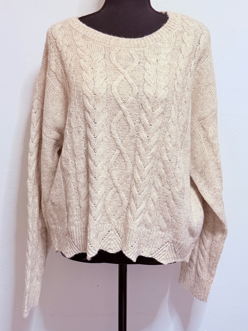 Lucky Brand Women's Cable Knit Crewneck Sweater - Cream large new with tags